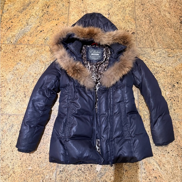 Navy Jacket with Leopard Print Lining - Picture 1 of 7